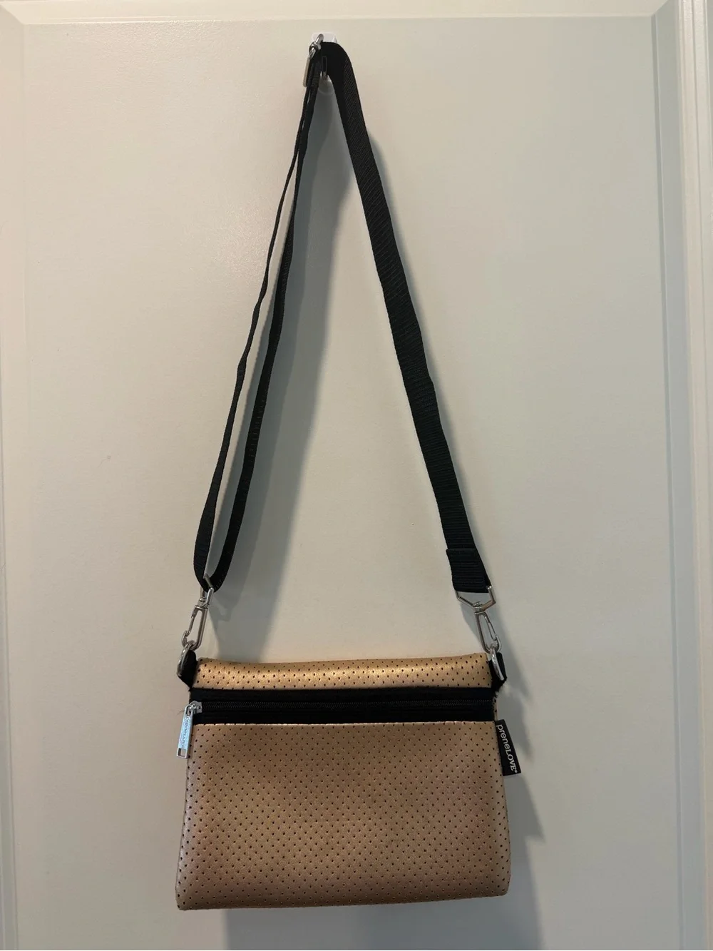 preneLOVE Champagne Gold Perforated Neoprene Crossbody Bag